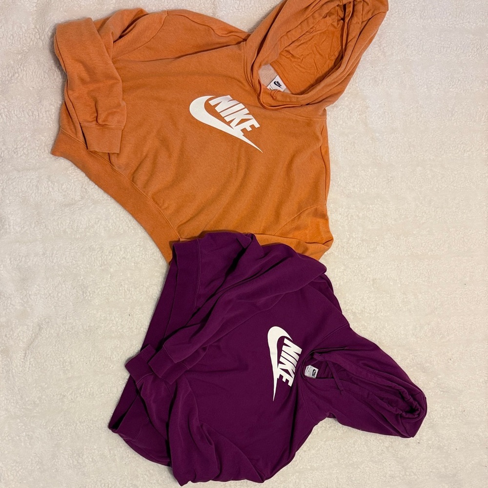 Nike Orange & Purple crop Logo Pullover Hoodies